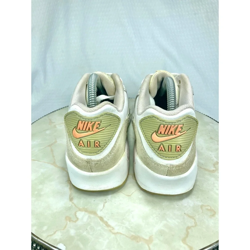 Nike Air Max 90 Low Top Shoes Women 8 White Tan Coral Streetwear Sporty Sneakers